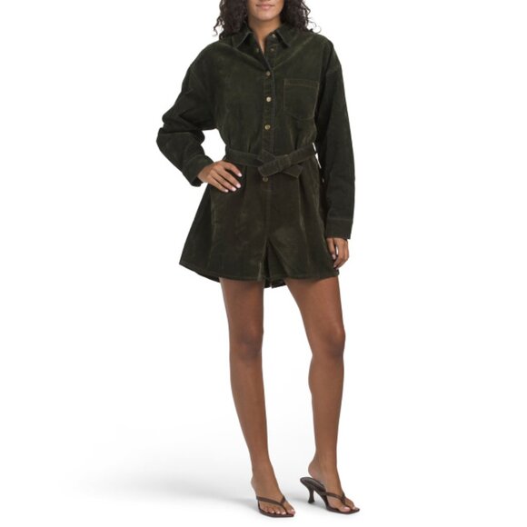 EN SAISON DARK GREEN Corduroy Velvet Julien Playsuit - Picture 1 of 2